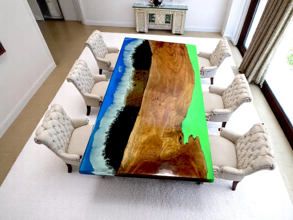 Personalized Acacia Wood Dining Table Featuring Epoxy River Flow